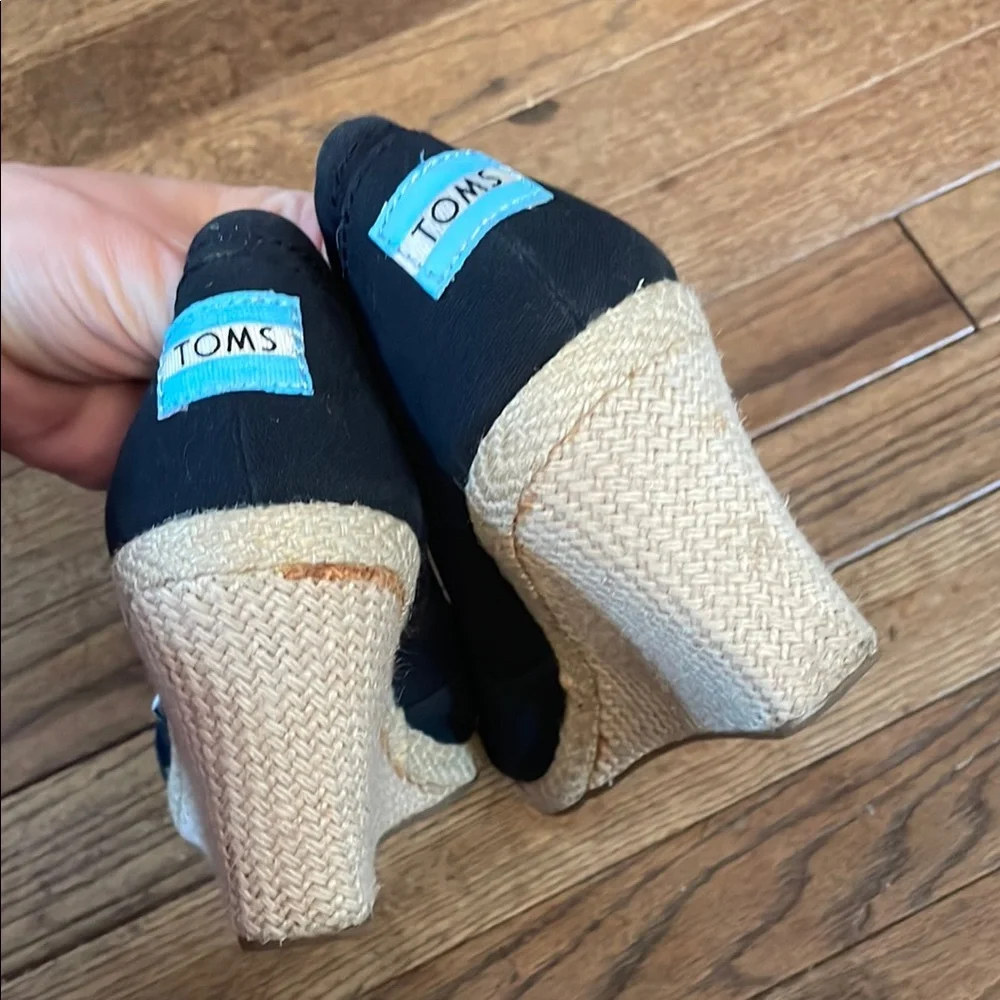 TOMS Black Wedge Espadrilles
